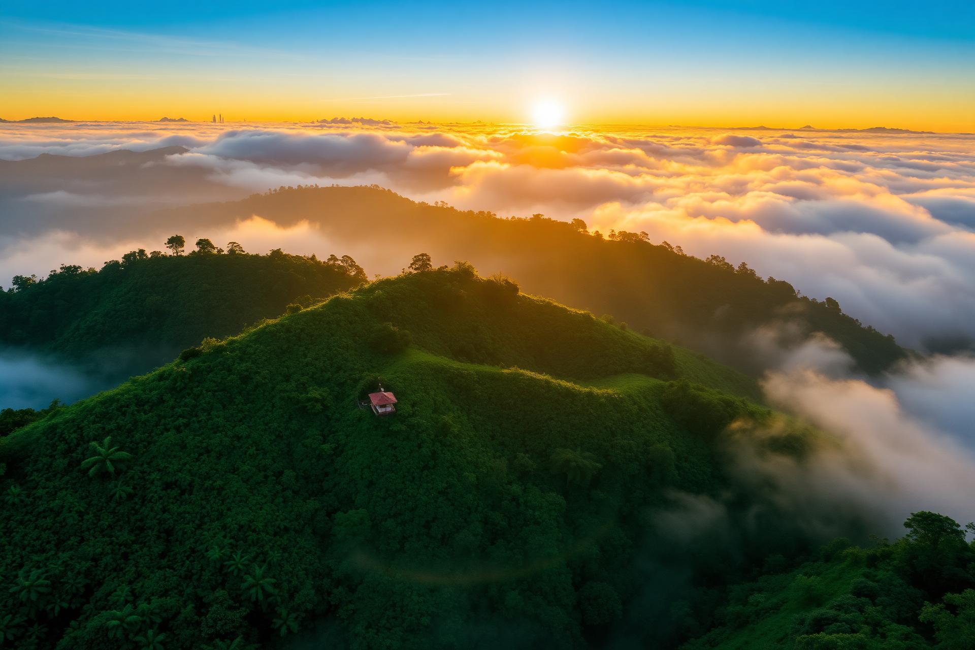 Gayo highland coffee plantation above the clouds at sunrise